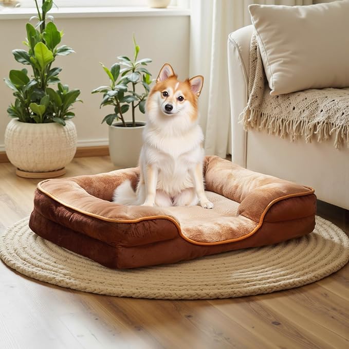 NEWBULIG 35x25 Inch Orthopedic Dog Bed Large Sized, Dog Couch/Sofa Bed with Washable Cover, Waterproof, Memory Foam, Soft Fluffy Surface