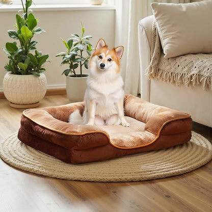 NEWBULIG 35x25 Inch Orthopedic Dog Bed Large Sized, Dog Couch/Sofa Bed with Washable Cover, Waterproof, Memory Foam, Soft Fluffy Surface