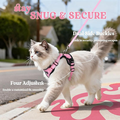 rabbitgoo Cat Harness and Leash for Walking, Escape Proof Soft Adjustable Vest Harnesses for Cats, Easy Control Breathable Reflective Strips Jacket, Pink, S