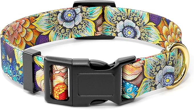 Rnivvi Dog Collar for Large Dogs, Cute Heavy Duty Adjustable Puppy Collar with Quick Release Buckle for Boy Girl & Female, Pet Accessories for Walking Running, L Length 1" Width, Colorful Mandala
