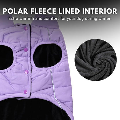 Spark Paws Dog Winter Jacket, Water-Resistant Coat, Warm Reflective Windproof Fleece-Interior, for Medium and Large Dogs - Lilac - L