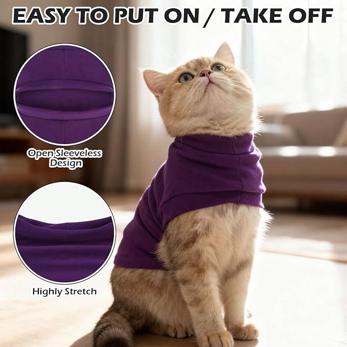 EXPAWLORER Soft Cat Sweater - Sweaters for Cats Only Warm Kitten Clothes, Fall and Winter Pet Coat Pullover Design, Fleece Sweatshirt Clothing Also for Puppy Small Dogs, Purple S