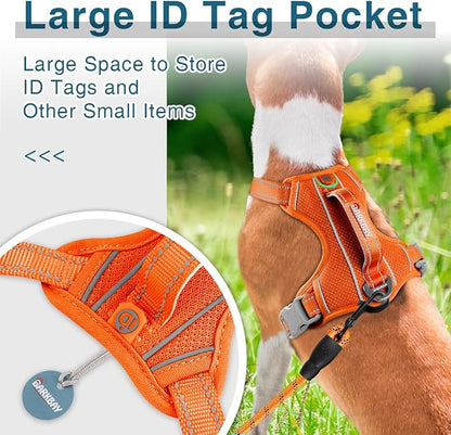 BARKBAY Dog Harness No Pull with ID Tag Pocket - Heavy Duty, Reflective, Easy Control for Large Dogs(Orange,S)