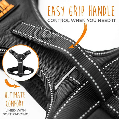 Mighty Paw Sport Harness 2.0 - Padded Canine Accessory - Adjustable Neck and Chest Straps - Enhanced Visibility with Reflective Stitching - Dog Padded Harness with Handle - Large - Black