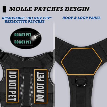 Tactical Dog Harness for Small and Medium Breeds, Air Dog Vest No Pull with Reflective Do Not Pet Patches, Breathable Dog Molle Vests for Training Walking Hunting Black