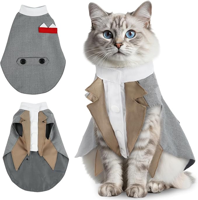 ADNIKIA Cat Tuxedo Suit, Stylish Cat Tuxedo Outfit Formal Suit, Kitten Formal Attire Wedding Birthday Onesie Costume for Male Girl Hairless Cats, Pet Fashion Apparel Fancy Clothes, Black, M