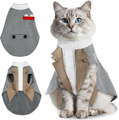 ADNIKIA Cat Tuxedo Suit, Stylish Cat Tuxedo Outfit Formal Suit, Kitten Formal Attire Wedding Birthday Onesie Costume for Male Girl Hairless Cats, Pet Fashion Apparel Fancy Clothes, Black, S