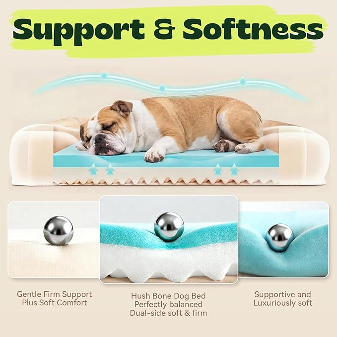 Orthopedic Cooling Dog Bed for Medium Large Dogs,Rectangle Sofa Bed with Cool Gel Memory Foam & Egg Crate Foam,Waterproof Removable Washable Cover, Ideal for Senior Pets,Grey