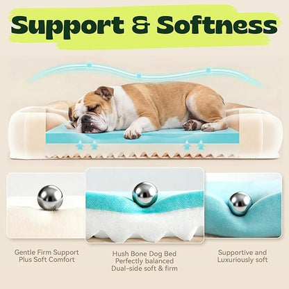 Orthopedic Cooling Dog Bed for Medium Large Dogs,Rectangle Sofa Bed with Cool Gel Memory Foam & Egg Crate Foam,Waterproof Removable Washable Cover, Ideal for Senior Pets,Grey