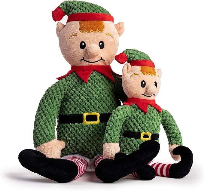 fabdog Floppies Plush Dog Toys - Cute Holiday-Themed Squeaky Dog Toy - Best Squeak Toy for All Breeds | Ideal Small Elf