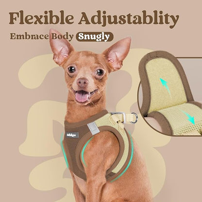 rabbitgoo Small Dog Harness, Step-in Soft Mesh Puppy Vest with Safety Buckle, Breathable Reflective Pet Harness for Small Sized Dogs, Brown & Beige XS