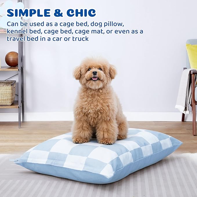 UWELL PETS Dog Bed with Removable Washable Cover for Small Dogs Deluxe Plush Dog Crate Beds Comfy Kennel Pad Waterproof Lining and Blue Gel Memory Foam Memory Foam（Blue 30 * 20 * 4in）
