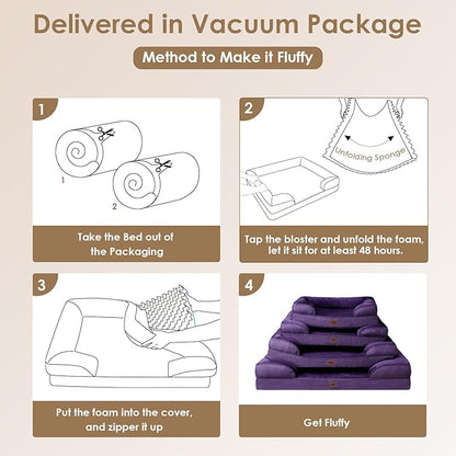 EHEYCIGA Orthopedic Dog Bed for Medium Dogs, Waterproof Memory Foam Medium Dog Beds with Sides, Non-Slip Bottom and Egg-Crate Foam Pet Couch Bed with Washable Removable Cover, Purple