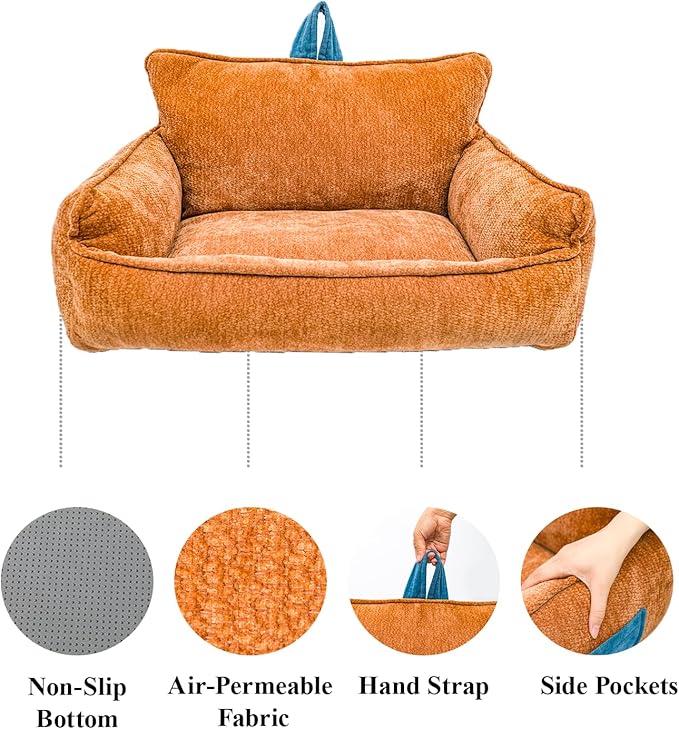 RAFASAFA Small Dog Bed, Washable Pet Bed with Removable Cover, with Sides, Carry Handle & Side Pockets .Plush Chenille Orthopedic Pet Bed Couch for Small Breed Dogs & Cats Calming