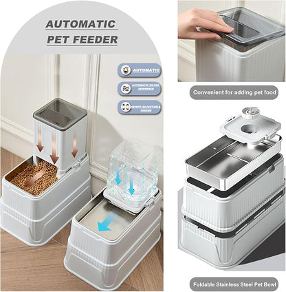 Elevated Dog Bowls Set, 1 Gallon Automatic Gravity Food Feeder & Water Dispenser with Stainless Steel Bowls, Adjustable Elevated Feeder for Small Medium Large Dogs, Anti-Choking & Neck Protection