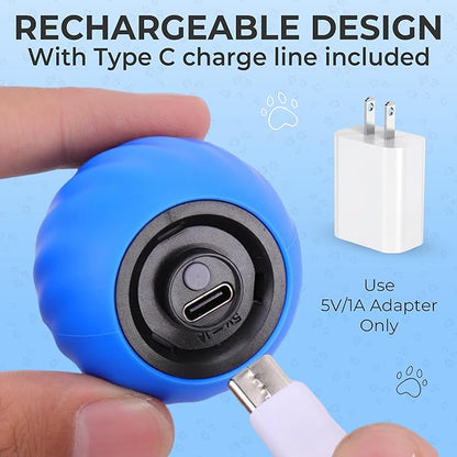 Dr. Fluffyyes Interactive Cat Toy Ball - Motion-Activated, USB Rechargeable Cat Toys for Indoor Cats with Anti-Scratch Cover & 2 Changeable Tails - Enrichment Toy for Active Cats & Kittens