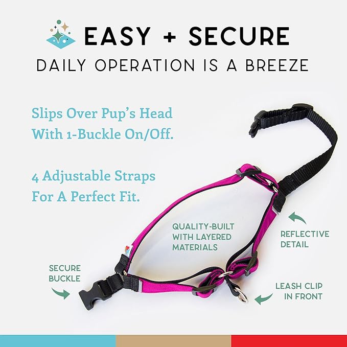 Wildebeest No Pull Dog Harness | Comfortable Dog Training Harnesses | Effective No Pull Harness Design | Ideal Dog Harness for Small Dog and Puppy | 4-Point Adjustable (XS - 15~20 inch Girth, Fuchsia)