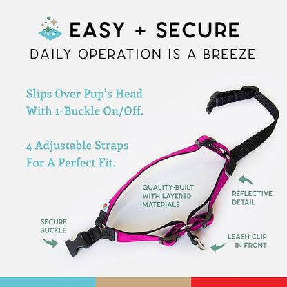 Wildebeest No Pull Dog Harness | Comfortable Training Harnesses | Effective No Pull Harness Design | Ideal for Medium Sized Dog | 4-Point Adjustable(M - 22~28 inch Girth, Fuchsia)