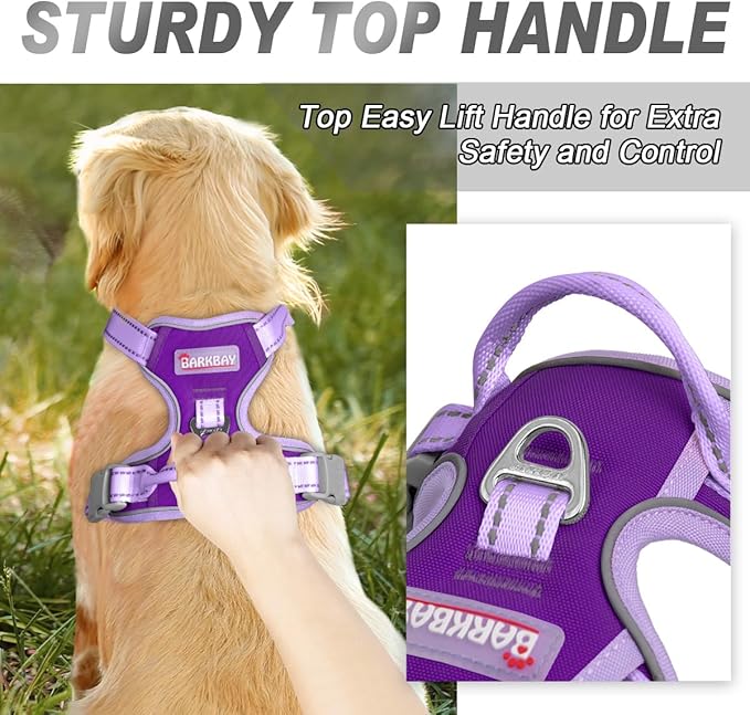 BARKBAY No Pull Dog Harness Front Clip Heavy Duty Reflective Easy Control Handle for Large Dog Walking(Violet Purple & Purple,S)