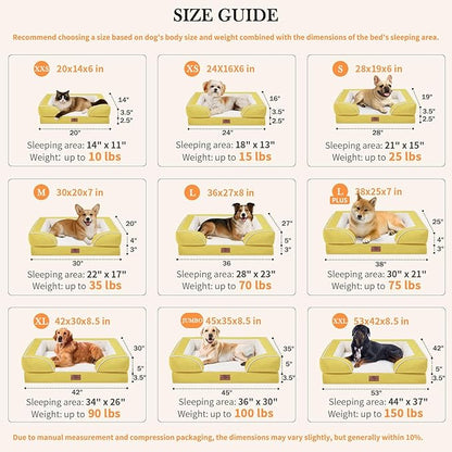 Comfort Expression Orthopedic Dog Bed for Small Dogs 20x14 Inch, Waterproof Egg Crate Foam Small Pet Bed with Removable Bolsters, Dog Couch with Washable Cover & Non-Slip Bottom, Spicy Mustard