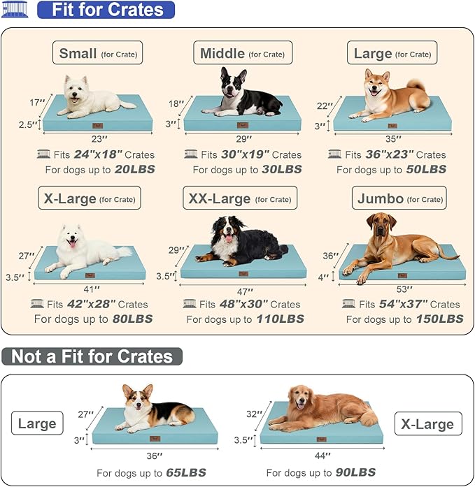 Tail Stories Outdoor Dog Bed for Medium Dogs, Waterproof Dog Crate Mat Orthopedic Egg Crate Foam Pet Bed with Washable Removable Oxford Cover, Light Blue