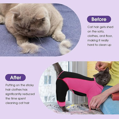 SUNFURA Hair Sticky Cat Clothes, Cat Sweater for Cats Only, 4-Legged Fleece Sweaters Kitten Pajamas Reduce Shedding Fur, Warm Pullover Shirts for Cats, Pink XL