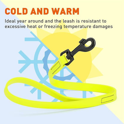 Dogline Biothane Waterproof Dog Leash Strong Coated Nylon Webbing with Black Hardware Odor-Proof Easy to Clean High Performance for Small or Large Dogs Made in USA 2 ft Lead, Safety Yellow