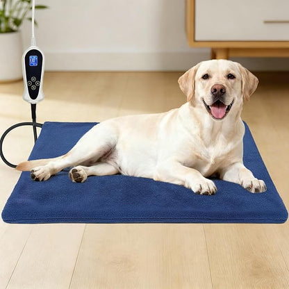 Bestio Dog Heating Pad,28×18 in Heated Dog Bed with Constant Heat & Auto Modes，MET&UL Certified Pet Heating Pad with Soothing Warmth,Chew-Resistant Cord,Waterproof Washable Cover- Blue