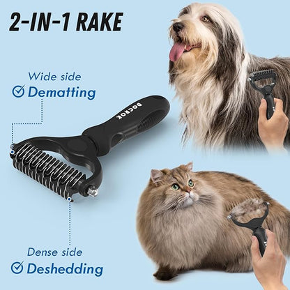 Docrok Pet Grooming Combo: Undercoat Rake, Dematting Deshedding Brush for Long-Haired Dogs and Cats, Black