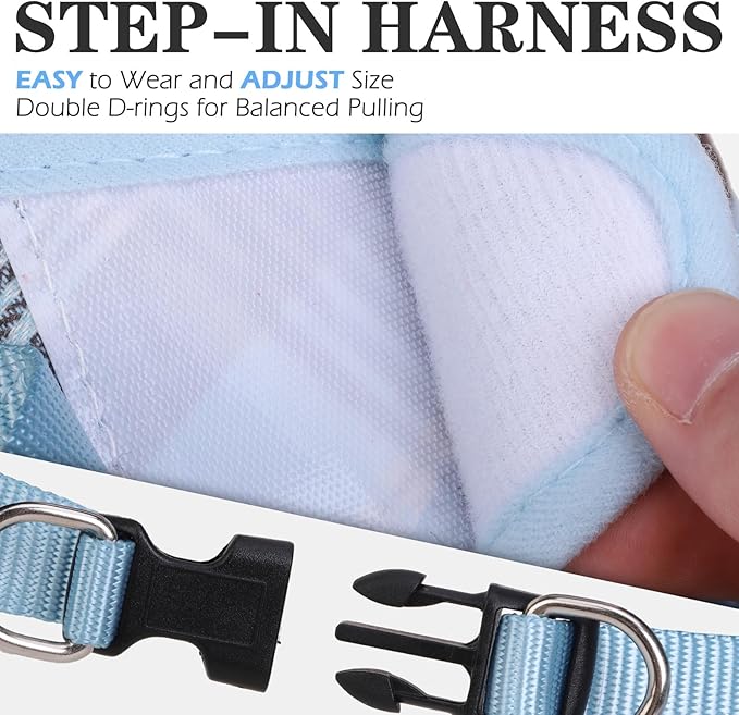 EXPAWLORER Classic Plaid Puppy Harness - Small Dog Harness and Leash Set - Dog Collar and Leash Set with AirTag Holder, Soft Padded Step in Dog Vest Harness No Pull Reflective for Outdoor, Blue XXS