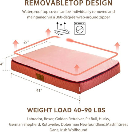 LIORCE Memory Foam XL Dog Bed - 4” Thick Orthopedic Beds for Extra Large Dogs - Waterproof Dog Bed with Removable Washable Cover & Wrap-Around Zipper - Ultimate Comfort and Easy Maintenance, Pink