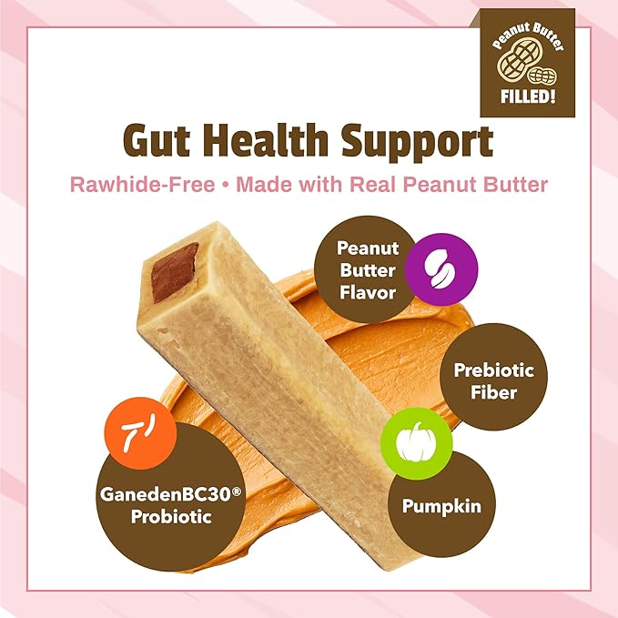 Pet Naturals BusyButter Balanced Belly Peanut Butter Bones, Rawhide-Free Chews for Small Dogs, Long Lasting Chew Bones, Probiotics & Pumpkin for Gut Health, 22 Count