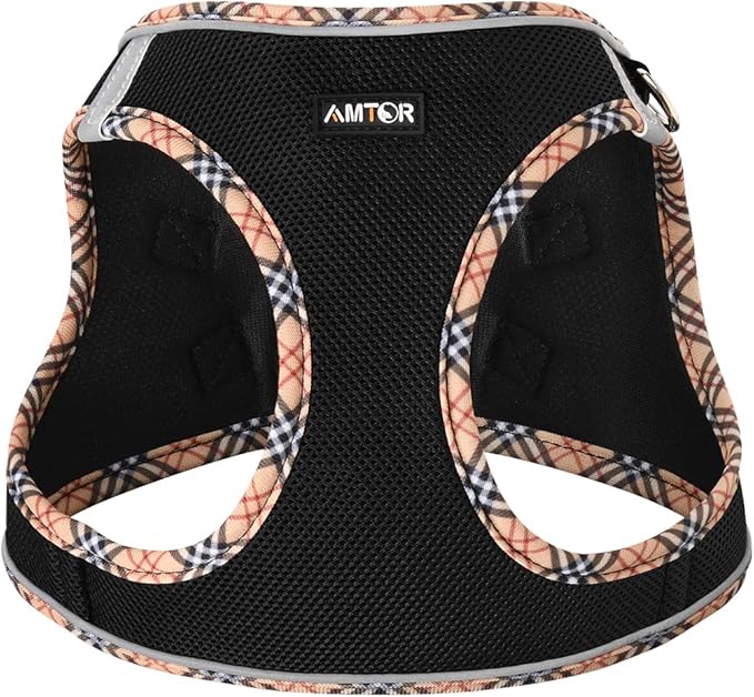 AMTOR Small Dog Harness with Leash Set, No Escape Easy Walk Puppy Harnesses for Training Walking, Step-in Reflective Soft Dogs Vest for XS S Medium Extra-Small Large Sized Dog(BlackYellow,S)