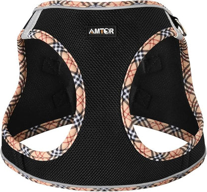 AMTOR Small Dog Harness with Leash Set, No Escape Easy Walk Puppy Harnesses for Training Walking, Step-in Reflective Soft Dogs Vest for XS S Medium Extra-Small Large Sized Dog(BlackYellow,S)