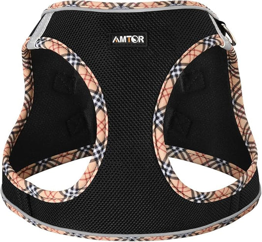 AMTOR Small Dog Harness with Leash Set, No Escape Easy Walk Puppy Harnesses for Training Walking, Step-in Reflective Soft Dogs Vest for XS S Medium Extra-Small Large Sized Dog(BlackYellow,M)