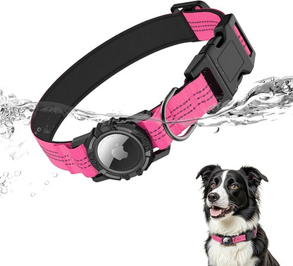 HDDTTZ AirTag Dog Collar, IP68 Waterproof Integrated Air Tag Dog Collars with Reflective, Ultra-Durable, Comfortable Padded, Heavy Duty Dog Collars for Small Medium Large Dogs, M (12.6"-17.1"), Pink