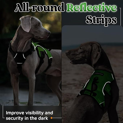 rabbitgoo Escape Proof Dog Harness, Soft Padded Full Body Pet Harness, Reflective Adjustable No Pull Vest with Lift Handle and Lesh Clip for Large Dogs Walking Hiking Training, M, Green