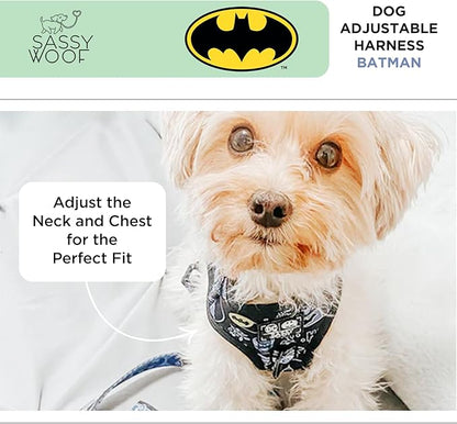 Sassy Woof Dog Adjustable Harness - Batman™ - S, Breathable Mesh, No Pull Design with Two D-Rings, Patented Design, Perfect for Small Dogs and Puppies - Officially Licensed