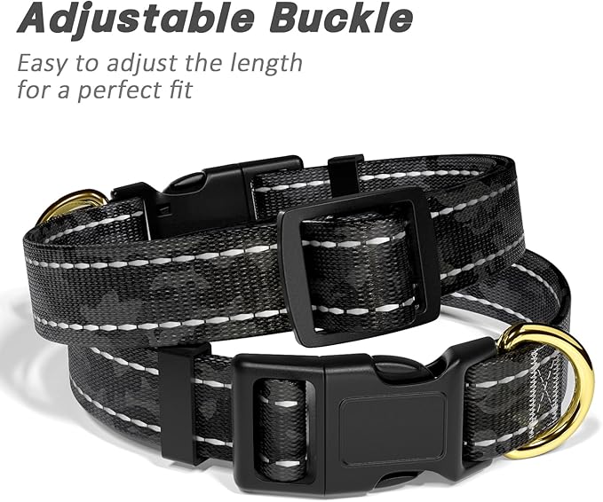 Reflective Dog Collar for Extra Small Dogs Cats, Cute Camouflage Adjustable Heavy-Duty Nylon Puppy Collar for Boy and Girl Female, Soft Pet Accessories with Quick Release Buckle, Black