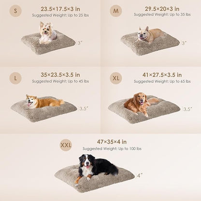 EHEYCIGA Fluffy Dog Crate Bed for Extra Large Dogs, Plush Faux Fur Crate Pad, Calming Anti Anxiety XL Dog Bed, Washable Soft Warm Crate Mat with Non-Slip Bottom, Taupe