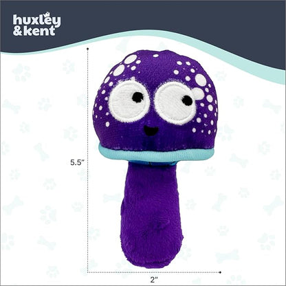 Huxley & Kent Funny Dog Toy w/Squeaker – Power Plush Squeaky Dog Toys for Small Dogs – Durable Small Stuffed Animal for Indoor Play & Fetch - Tiny Tuff Mellow Mushroom