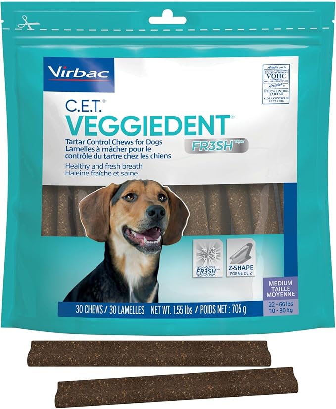 Virbac C.E.T. VEGGIEDENT FR3SH Tartar Control Chews for Dogs, Medium, Beef, 1.6 pounds