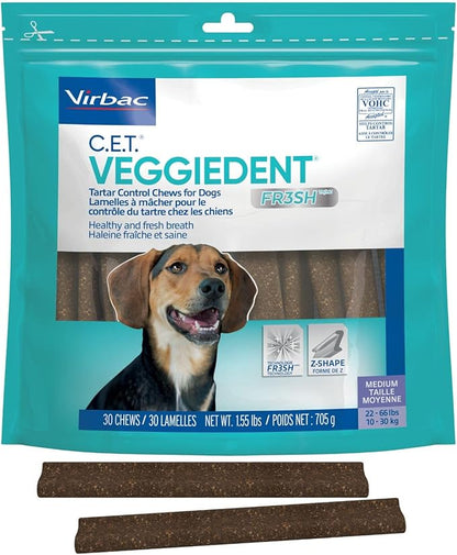 Virbac C.E.T. VEGGIEDENT FR3SH Tartar Control Chews for Dogs, Medium, Beef, 1.6 pounds