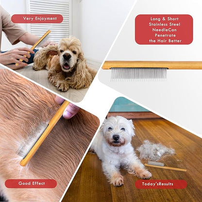 Slicker Brush for Dogs, Dog Grooming Supplies Long Pin Large Doodle Brush for Goldendoodles Poodles Bernedoodles, 3 Pcs Grooming Tools with Wooden Handle for Mats Tangles - Red