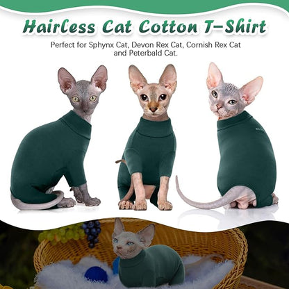ROZKITCH Hairless Cat Clothes, Breathable Soft Jumpers for Cats Only, Full Cover Clothing with Four Legs, Warm Sweater T-Shirt Pajamas Jumpsuit Vest Cornish Rex Devon Rex Peterbald DarkGreen L