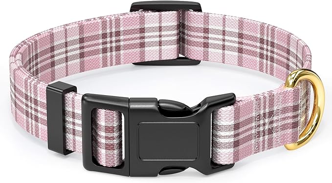 Rnivvi Dog Collar for Small Dogs, Cute Heavy Duty Adjustable Puppy Collar with Quick Release Buckle for Boy Girl & Female, Pet Accessories for Walking Running, XS Length 5/8" Width, Pink Tartan