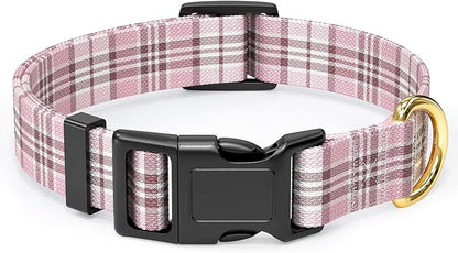 Rnivvi Dog Collar for Small Dogs, Cute Heavy Duty Adjustable Puppy Collar with Quick Release Buckle for Boy Girl & Female, Pet Accessories for Walking Running, XS Length 5/8" Width, Pink Tartan
