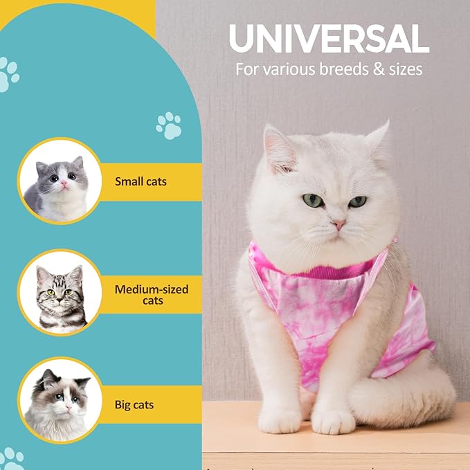 Avont Cat Recovery Suit - Kitten Onesie for Cats After Surgery, Cone of Shame Alternative Surgical Spay Suit for Female Cat, Post-Surgery or Skin Diseases Protection -Tie-dye Pink(M)