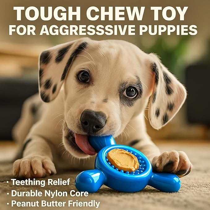 Indestructible Chew Toy for Aggressive Chewers – Tough Nylon Dog Toy for Teething Small Breeds, Durable Puppy Bone for Teeth Cleaning & Boredom Relief, Ideal Dog Birthday Gift,Sky Blue