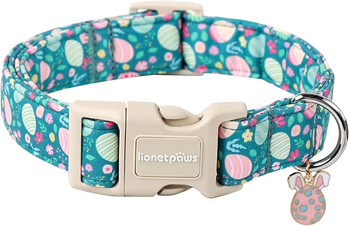 Lionet Paws Easter Dog Collar- Cute Colorful Eggs Green Dog Collars with Plastic Buckle, Light Adjustable Dog Collars with Egg Pendant for Small Dogs